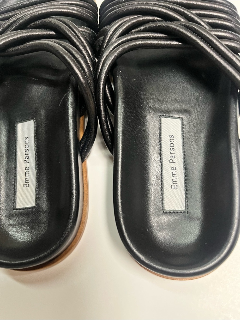 Emme Parsons Black Leather Strappy Flat Sandals